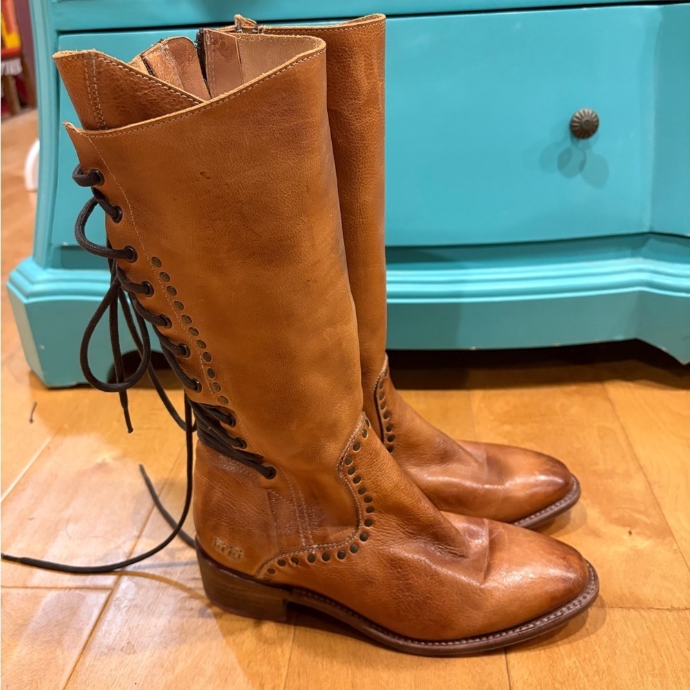 Bed Stu Women’s Tall Acelia Cobbler Leather Boots Handmade 7 Cognac Brown
